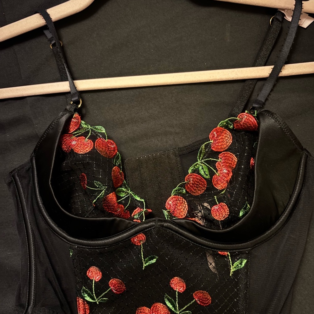 Victoria’s Secret Black Lingerie with Cherry Embroidery | NWT